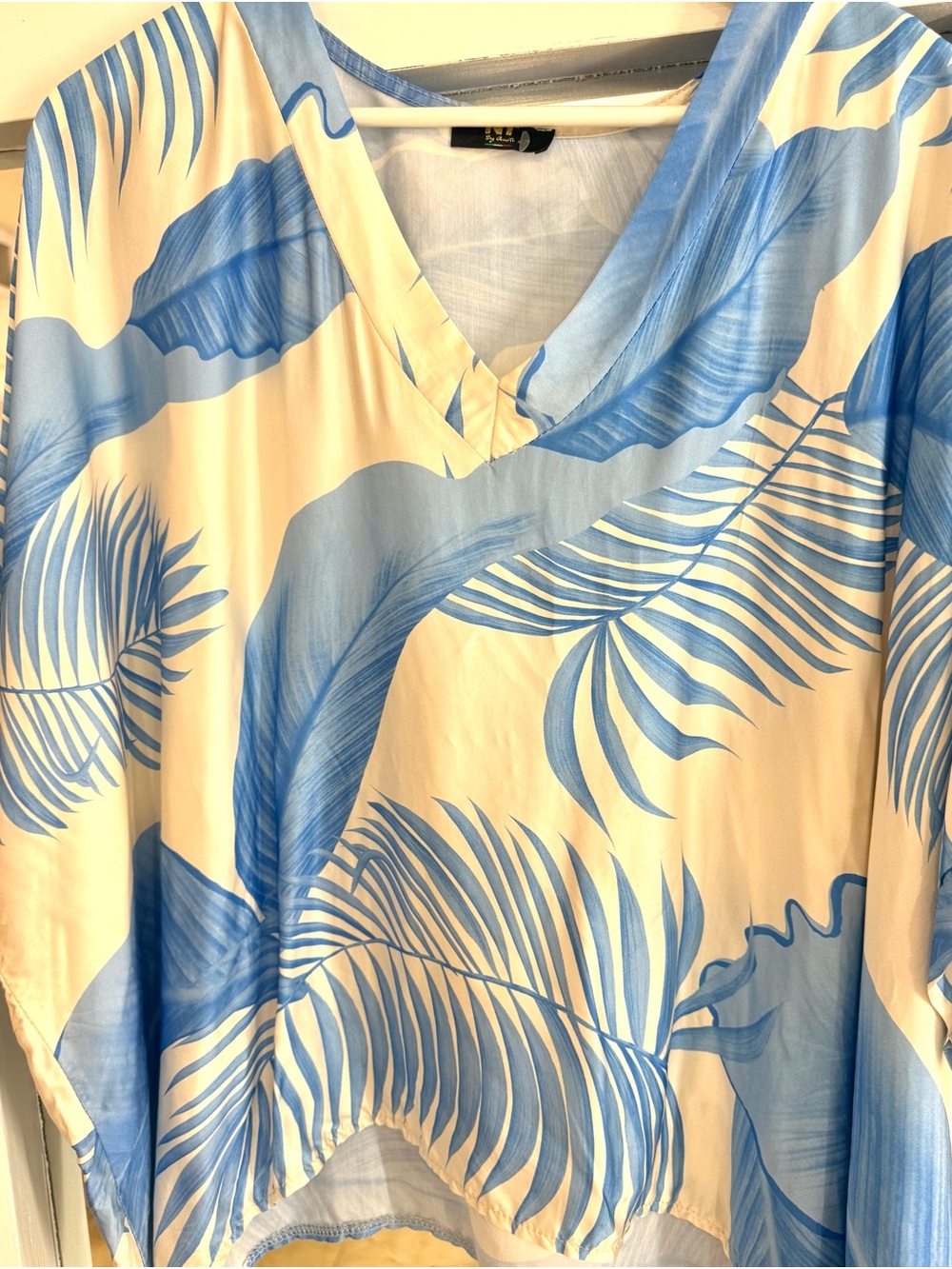 Light Blue Palm-Print V-Neck Tunic